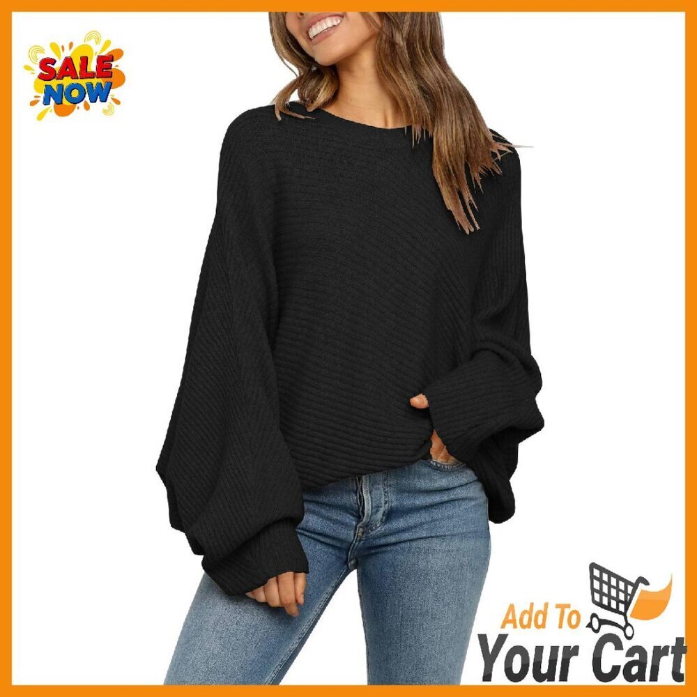 Oversized Cable Knit Sweater Batwing Sleeve Pullover Loose Fit